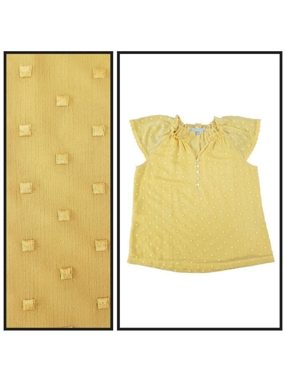 Daniel Rainn Yellow Swiss Dot Blouse PM Ruffle Sleeve Boho Top